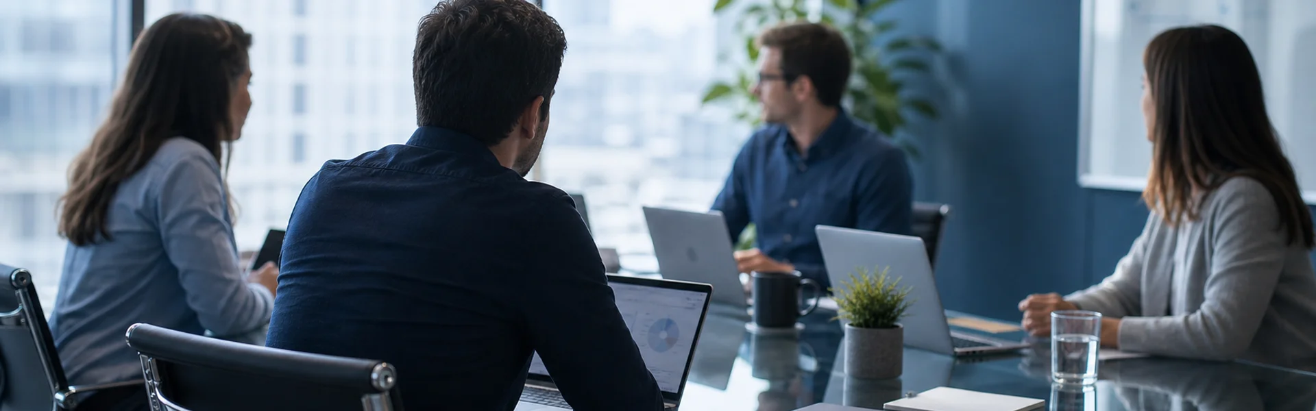 Professional team collaborating in a bright modern office